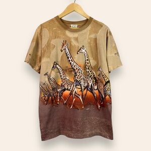 Vintage Habitat All Over Print Giraffe T-Shirt Size M Busch Gardens Wrap Around